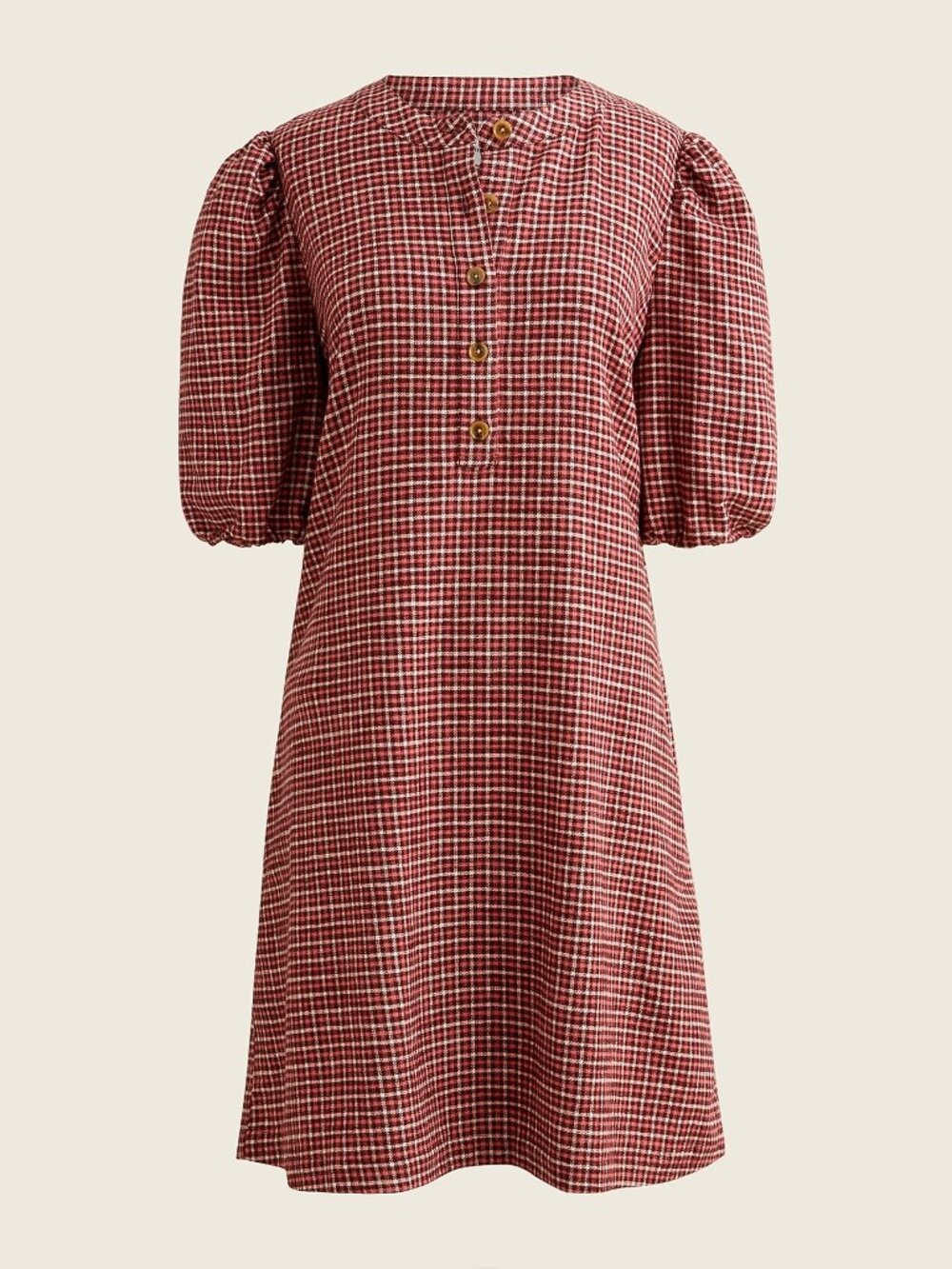 J. Crew Red Plaid Puff-Sleeve Mini Dress